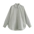 thumbnail image 3 of HH TRAF Blusa de mujer de verano a la moda de lino con cuello vuelto, camisa holgada a rayas de mezcla, camisas casuales con solapa y botonadura sencilla, 3 of 4