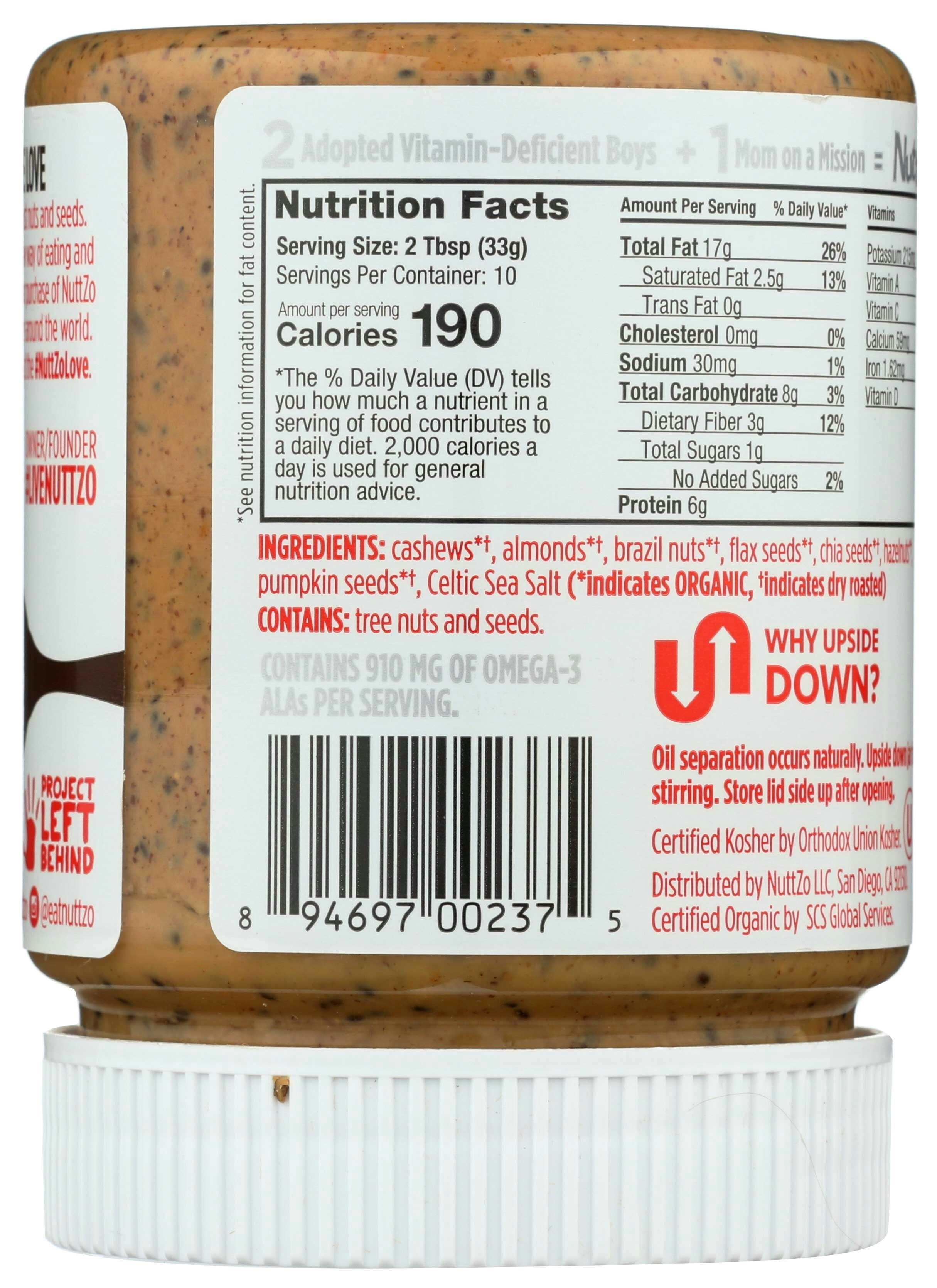 Nuttzo Organic Crunchy Power Fuel 7 Nut and Seed Butter, 12 Ounce -- 6 per case.