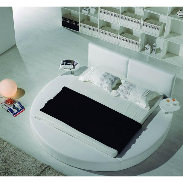 Modern White Leather Headboard Round, Round Leather Bed