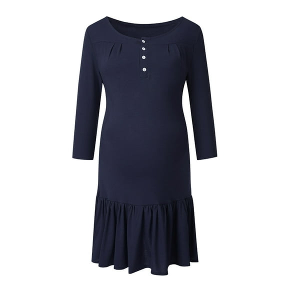 Celivon Womens Long Sleeve Maternity Nursing Dress Summer Nightgown Night Breastfeeding Dress Flattering Comfy Pregnancy Clothes