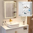 thumbnail image 1 of Botiquín de baño con espejo, gabinete flotante de 3 niveles y luz LED para baño, gabinete de almacenamiento con marco de espejo, ahorra espacio sobre el inodoro, color blanco, 1 of 2