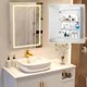 thumbnail image 1 of Botiquín de baño con espejo, gabinete flotante de 3 niveles y luz LED para baño, gabinete de almacenamiento con marco de espejo, ahorra espacio sobre el inodoro, color blanco, 1 of 2