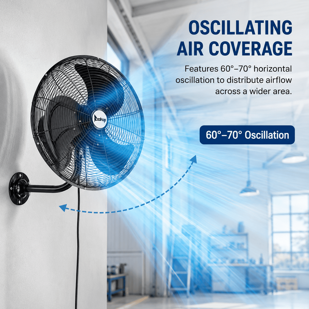 Alvantor 18-Inch Wall Mount Fan, 3-Speed Oscillating Fan, 4592 CFM, 110V, Black