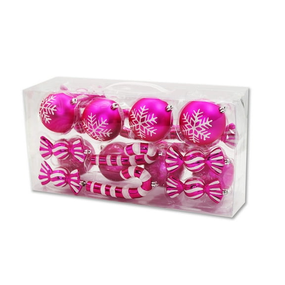 20 Pack Hot Pink and White Assorted Ornaments