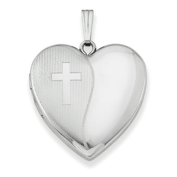 Sterling Silver Rhodium-Plated 24mm With Cross Design Heart Locket (30.3 X 23.75) Made In Hong Kong qls304