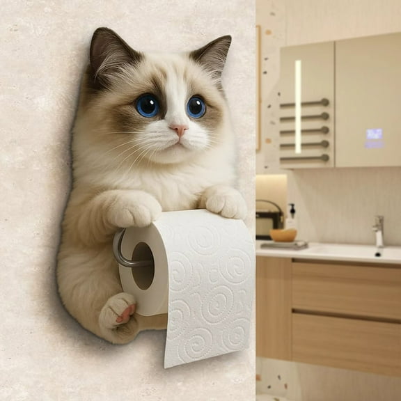 XIA0LE Decorative Cat Toilet Paper Holder, 8in Cat Toilet Paper Holde, Wall Mount Bathroom Tissue Dispenser with Ragdoll Design Little Alpaca cat Toilet Paper Holder