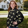 thumbnail image 4 of COEQINE Fashion Girls Quarter Zip Sweatshirt with Collar, Long Sleeve Loose Fit Pullover, Printed Polyester Tops, Machine Washable for 13-14 Year Olds, Bee Honeycomb Black, 4 of 7
