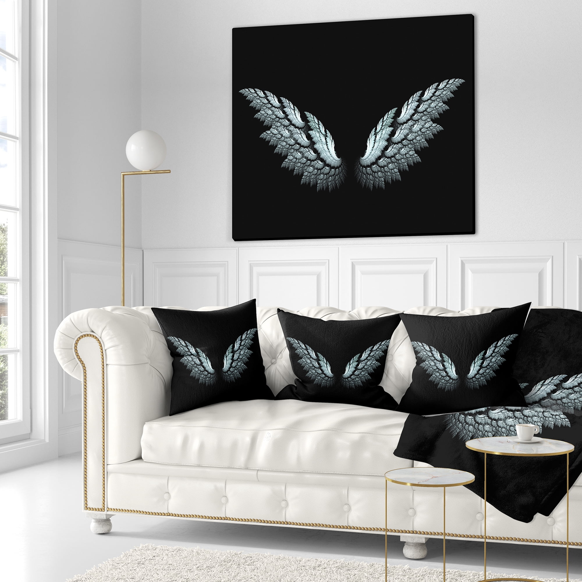 Designart Angel Wings on Black Background - Abstract Throw Pillow - 16x16