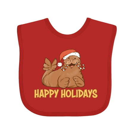 

Inktastic Happy Holidays Candy Cane Walrus Gift Baby Boy or Baby Girl Bib
