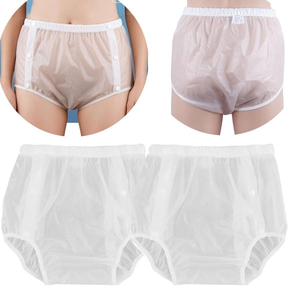 2 Pack Adult Noiseless Incontinence Diaper Cover, Waterproof Leak-Proof Pull-On Plastic Pants, Unisex Comfort Protective Underwear to Wear with Diapers & Guards (X-Large)