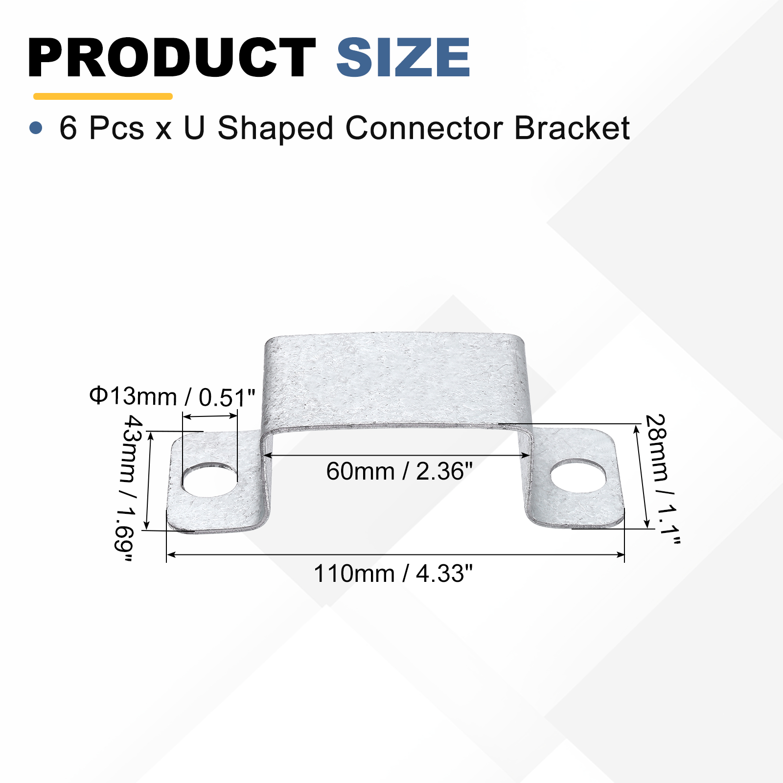 Uxcell 6 Pack 60x28 mm U Shaped Connector Bracket, Square Tube Strap Clamp Galvanized Steel Pipe Clamp Wood Deck Fence Post Tie for Water Pipes Stairs Railing Installation, Silver
