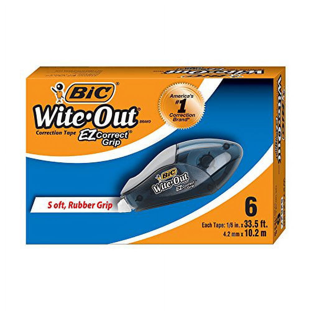 BIC Wite-Out Brand EZ Correct Grip Correction Tape, White, 6-Count