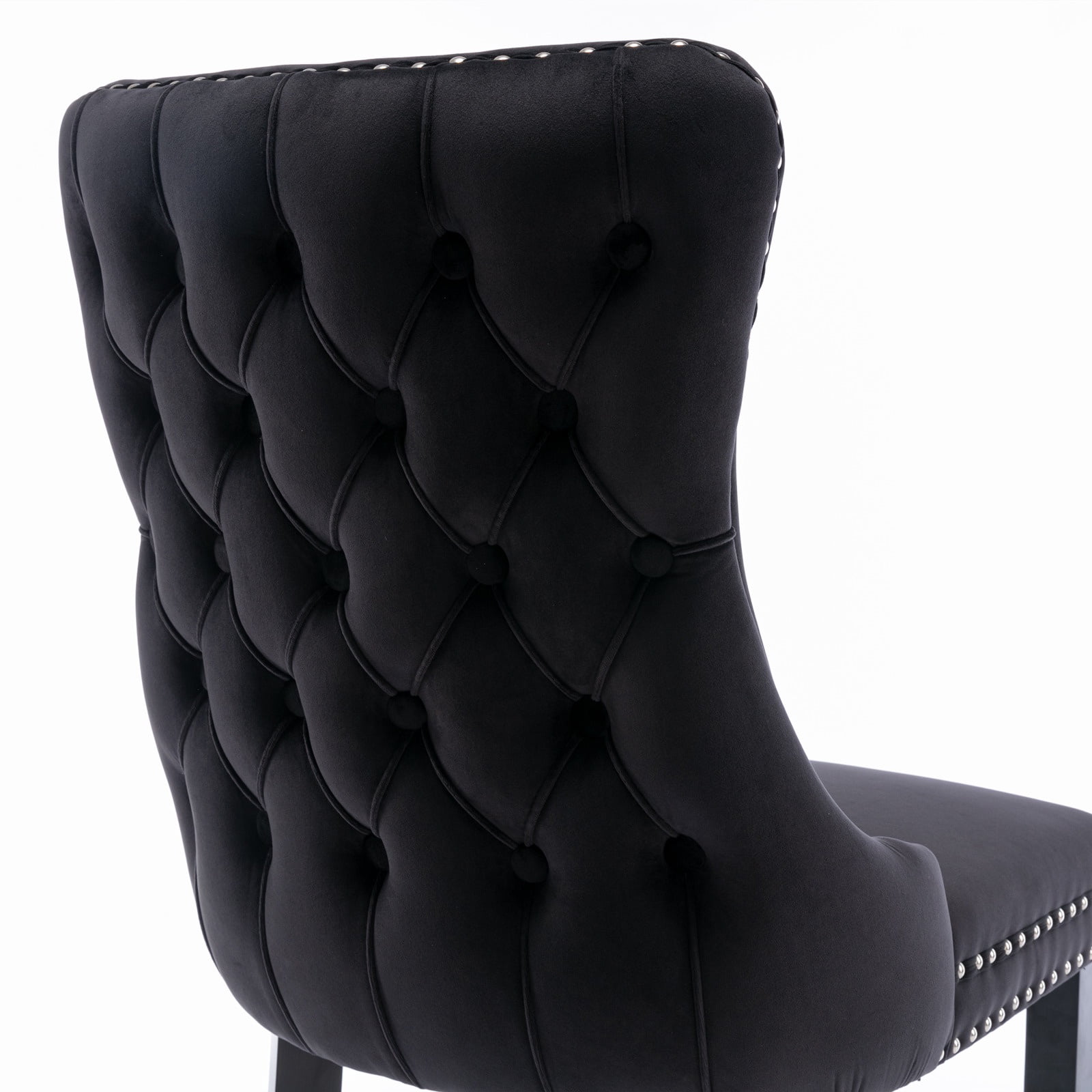 PORKISS Upholstered Dining Chairs Set of 2, Armless Side Chairs with Backstitching Nailhead Trim and Solid Wood Legs, Modern Velvet High Back Chairs, Black