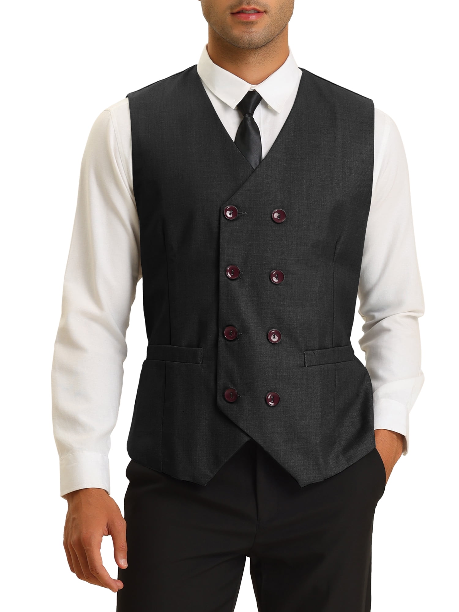 Lars Amadeus Men's Suits Vest VNeck Double Breasted Business Waistcoat