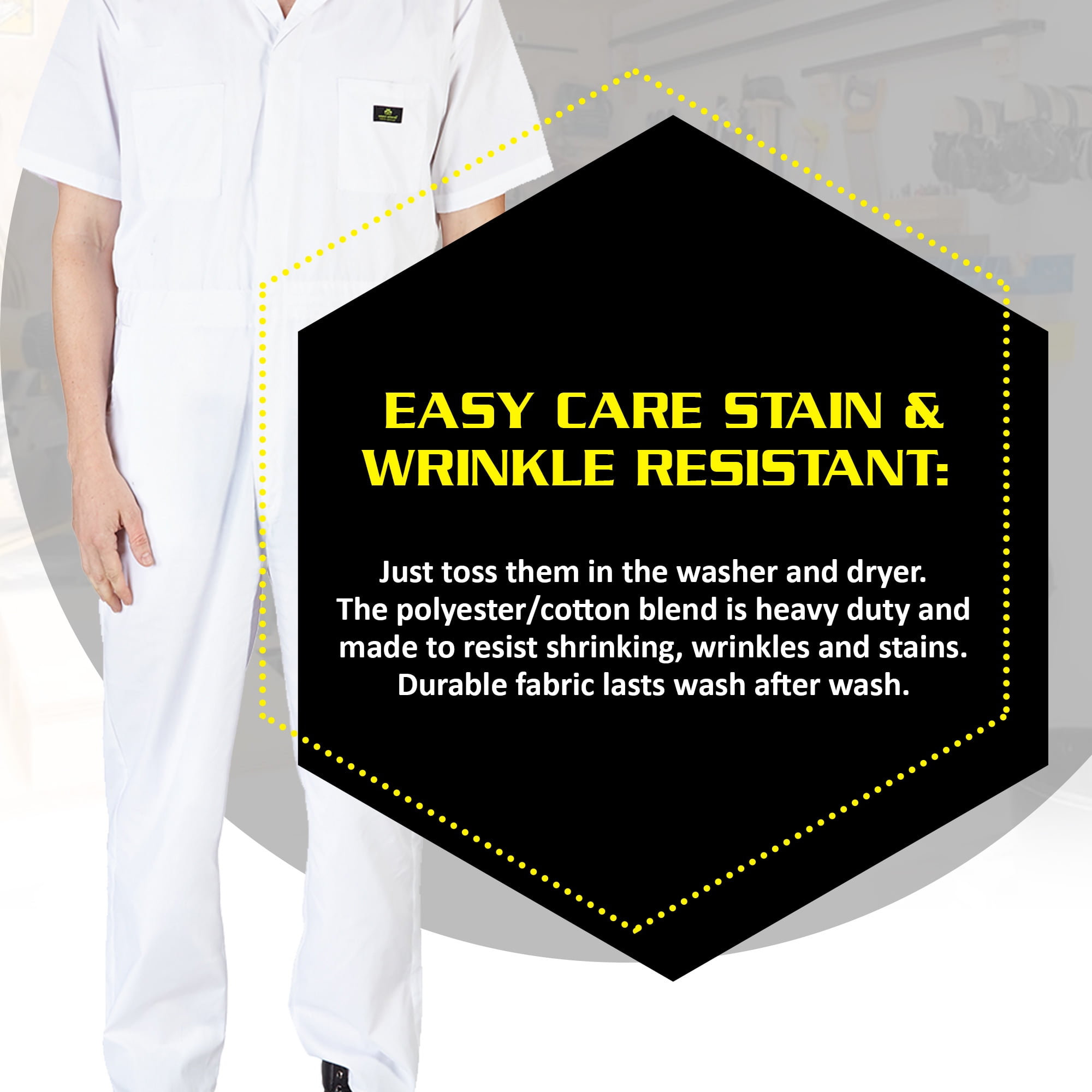 Essentials Stain & Wrinkle-Resistant Short-Sleeve Coverall Hombre 