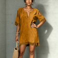 thumbnail image 5 of Karymi Summer Dresses for Women 2026 Boho Beach Vacation Tassel Mini Dress, Notch V Neck Cold Shoulder Cutout Short Sleeve Loose Shift Cover Up Dress Cocktail Dresses for Women, 5 of 9
