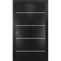 Sliding Closet Bi-fold Doors 84 x 84 inches | Planum 0210 Matte Black with Frosted Glass | Sturdy Tracks Moldings Trims Hardware Set | Wood Solid Bedroom Wardrobe Doors