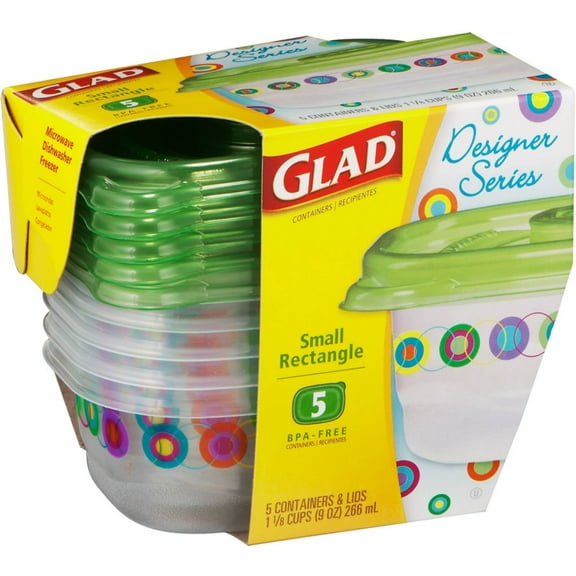 GladWare Design Series Food Storage Containers, Small Snack Containers Hold 9 Ounces of Food, 5 Count Set