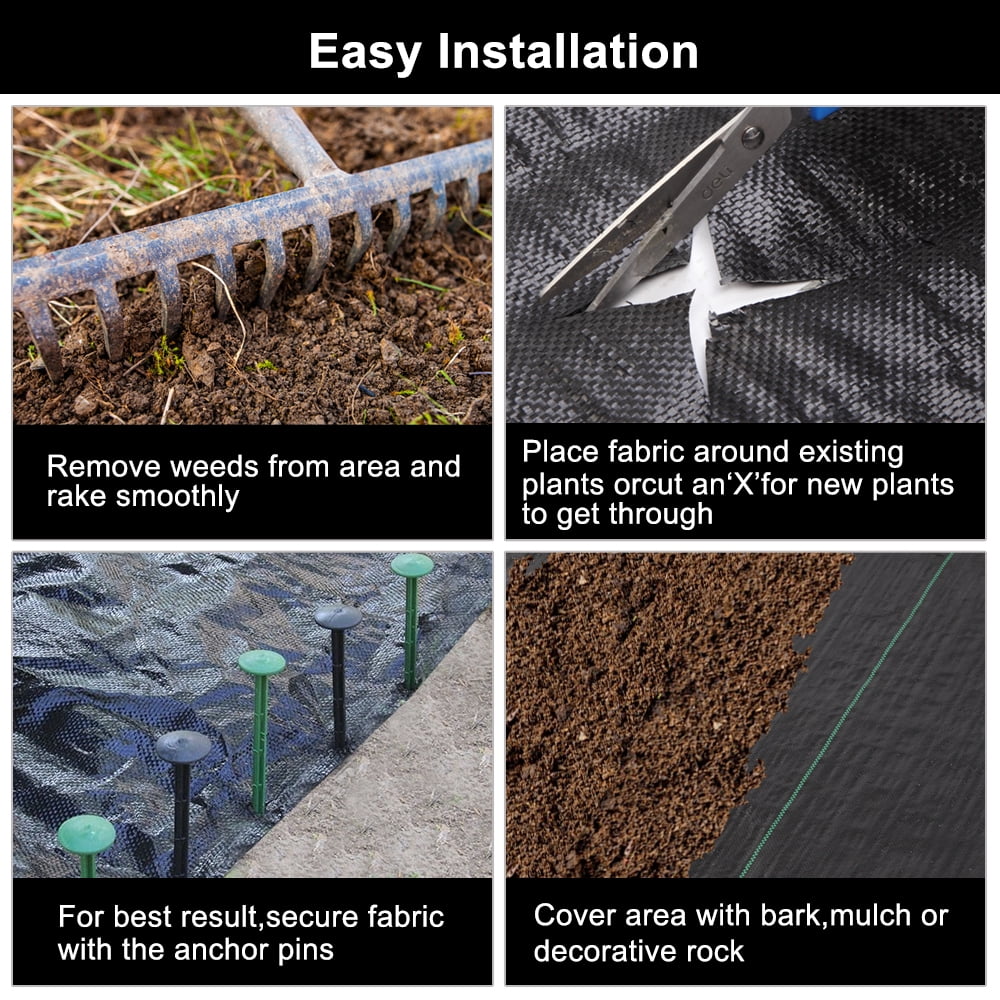 Heavy Duty Polyethylene Weed Barrier Fabric - Foldable Landscape Ground Cover - Prevents Weeds & Retains Moisture