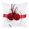 thumbnail image 1 of Aigid Oreiller d'anneau, Oreiller d'alliance élégant Blanc avec des Accessoires de Mariage de décor de Ruban de Fleur de Rose Artificielle, 1 of 11
