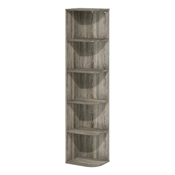 Pemberly Row 5-Tier Corner Open Shelf Bookcase in French Oak