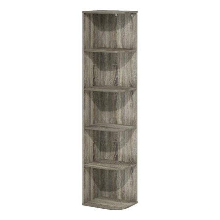 Pemberly Row 5-Tier Corner Open Shelf Bookcase in French Oak
