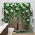 thumbnail image 4 of Rustic wood panel with green vines and white flowers Shower Curtain Green plants Polyester fabric Shower Curtains Bathroom r, 4 of 7