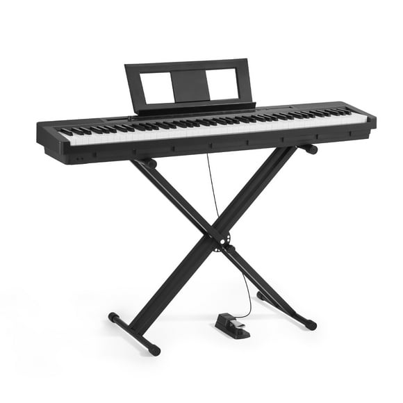 VEVOR Piano Numérique Pondéré, 88 Touches Entièrement Pondérées, Piano Électrique Double Clavier et Haut-Parleurs avec Support en X, Pédale de Sustain, 280 Tonalités, Noir