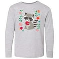 thumbnail image 3 of Inktastic Woodland Raccoon Spring Flowers Long Sleeve Youth T-Shirt, 3 of 5