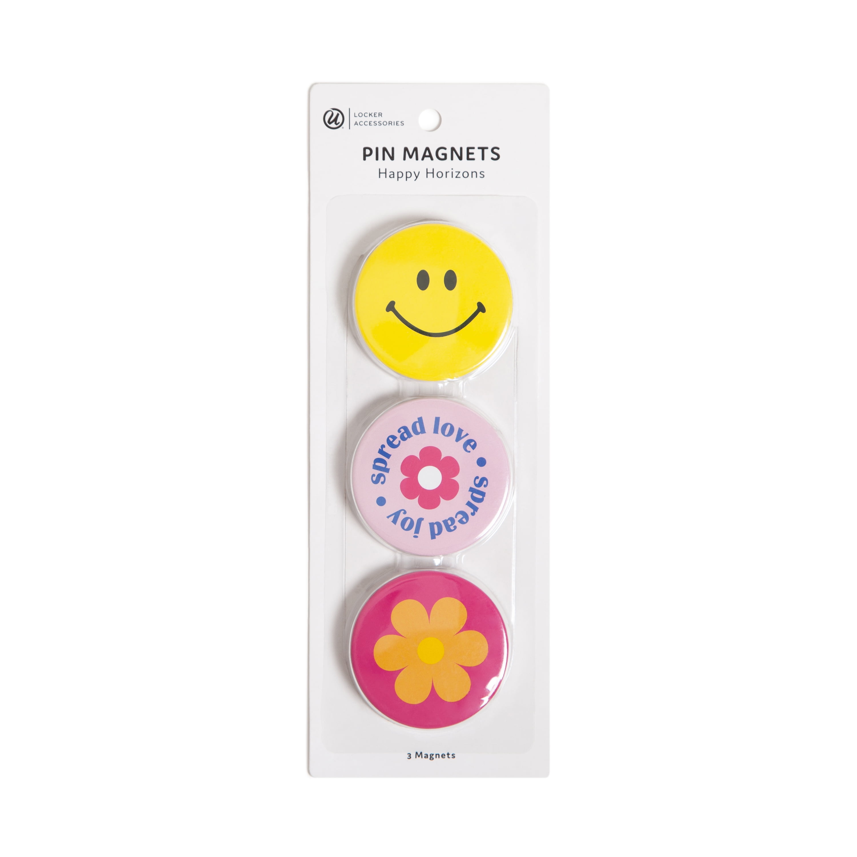 U Brands 3 Count Round Magnets, Happy Horizons, Assorted Patterns, 5881U