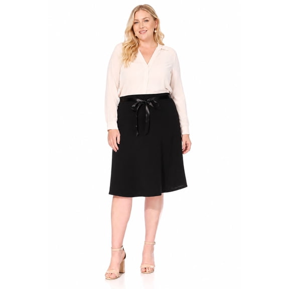 Women's Plus Size Casual High Waist Bow Tie Belted A Line Midi Knee Length Skirts