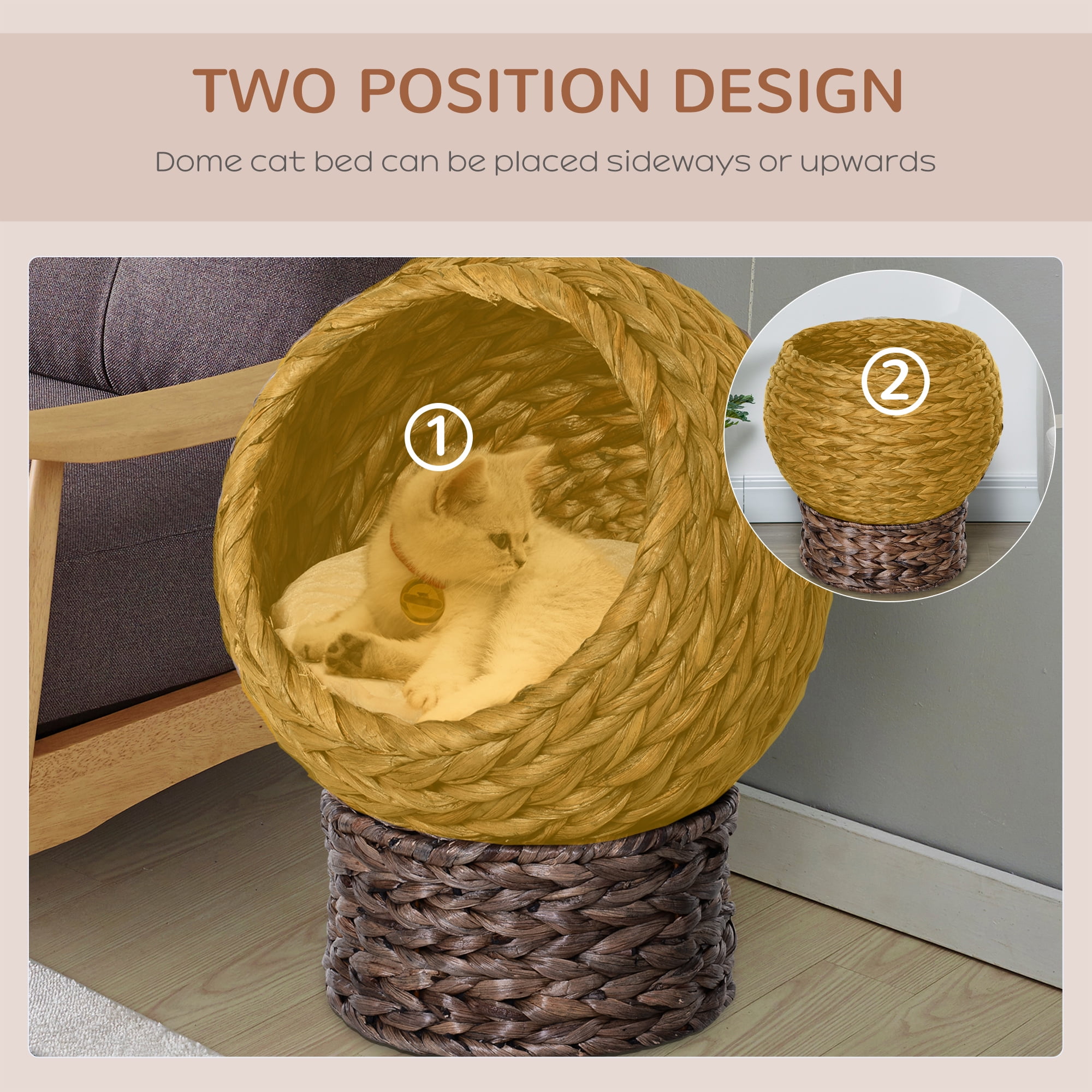PawHut 20" Natural Braided Elevated Cat Bed Basket House Chair Sofa, Dark Brown