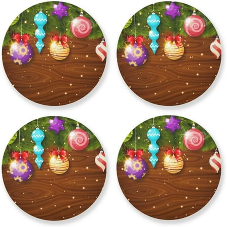 

Hyjoy Christmas Ball Round Coaster Heat Resistant Absorbent Drink Coaster 4 Pcs for Kitchen Bar Cafe Decor