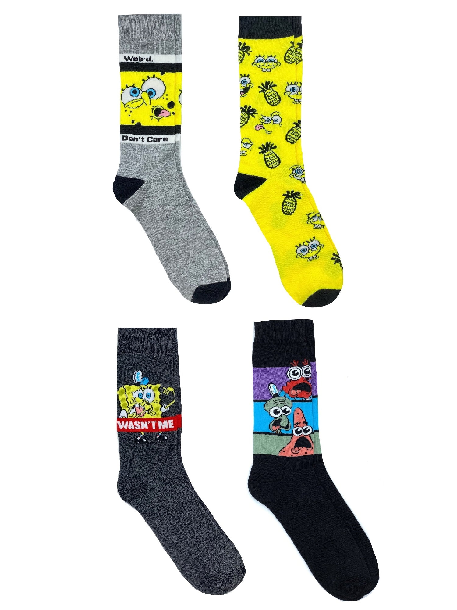 SpongeBob SquarePants Men's Crew Socks, 4-Pack
