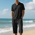 thumbnail image 2 of Fgnfyis Men's Summer Linen Beach Loose Shirt Short Sleeve Shorts Set 2 Piece Sets for Men Black M, 2 of 4