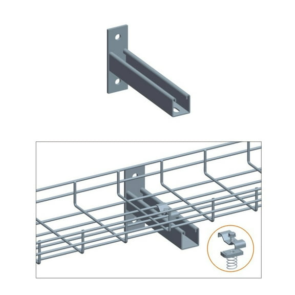 Cable Tray T Wall Holder with Clamp Set, 8", Zinc