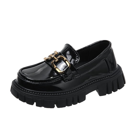 Girls Platform Loafers Slip On Chunky Shoes with Non-Slip Sole Round Toe School Uniform Dress Shoes Gold 35
