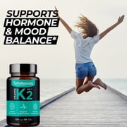 Vitamin K2 Mk7 100 mcg Vegan 60 Capsules by PhiNaturals - Bone Health Heart Cardiovascular Arteries - Vit k-2 MK-7 100mcg Supplement from Natto