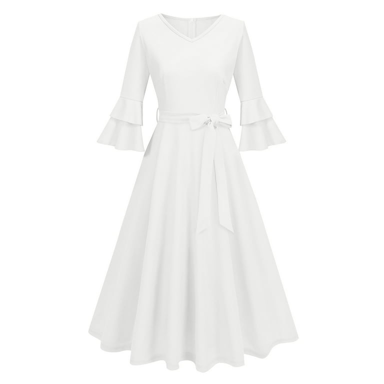 Mother'S Day Dress, Formal Wedding Guest Elegant Bell Sleeve Cocktail Party  Church Midi Evening Dress Womens For Event Gala Sexy Dresses Women Date  Night Dresses Cocktail (L, White) ZMTing - Walmart.com