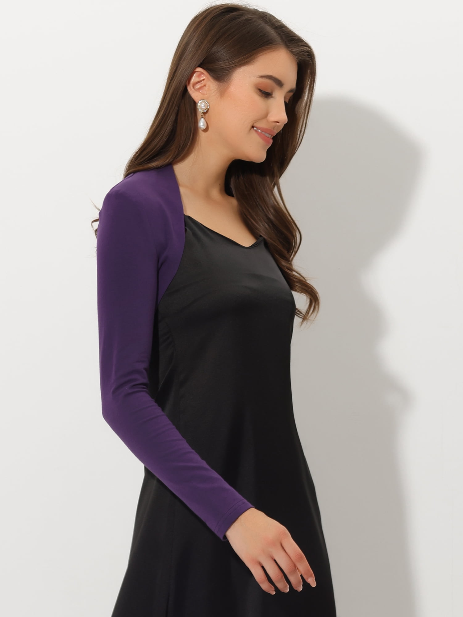 DARING DIVA Elegant Solid Color Bolero Shrug XS Black S Purple