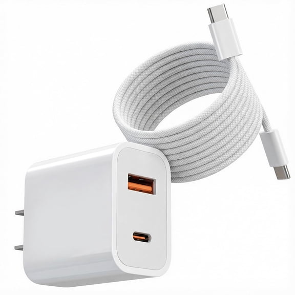 TianQiW 30W Dual Port USB C Wall Charger with 5FT Braided USB C to USB C Cable, Fast Charging Adapter Compatible with iPhone 16 15 Series, iPad, Samsung Galaxy and USB C Devices