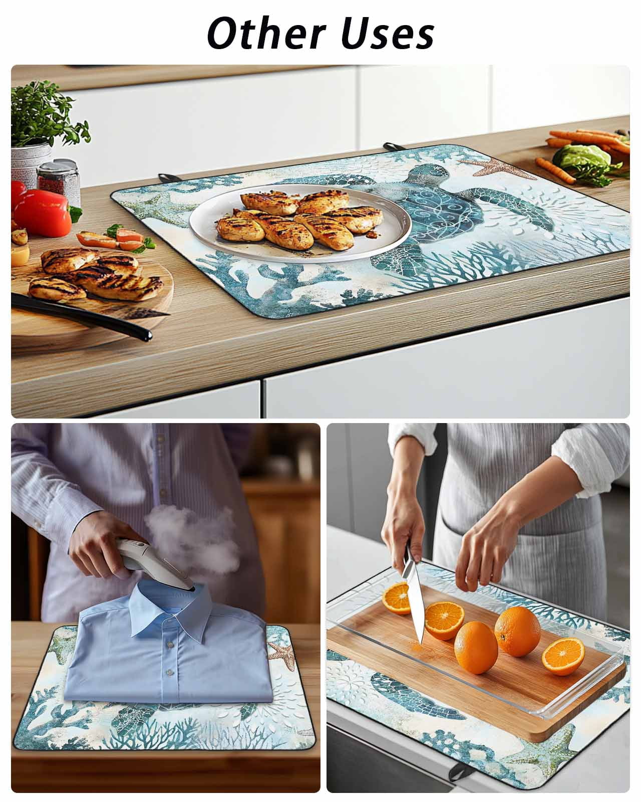 Stove Top Covers for Electric Stove, Teal Turtle Coastal Glass Stovetop Cover Protector, Summer Beach Starfish Nautical Sea Induction Cooktop Protector Oven Mat for Kitchen Countertop 24"x21"