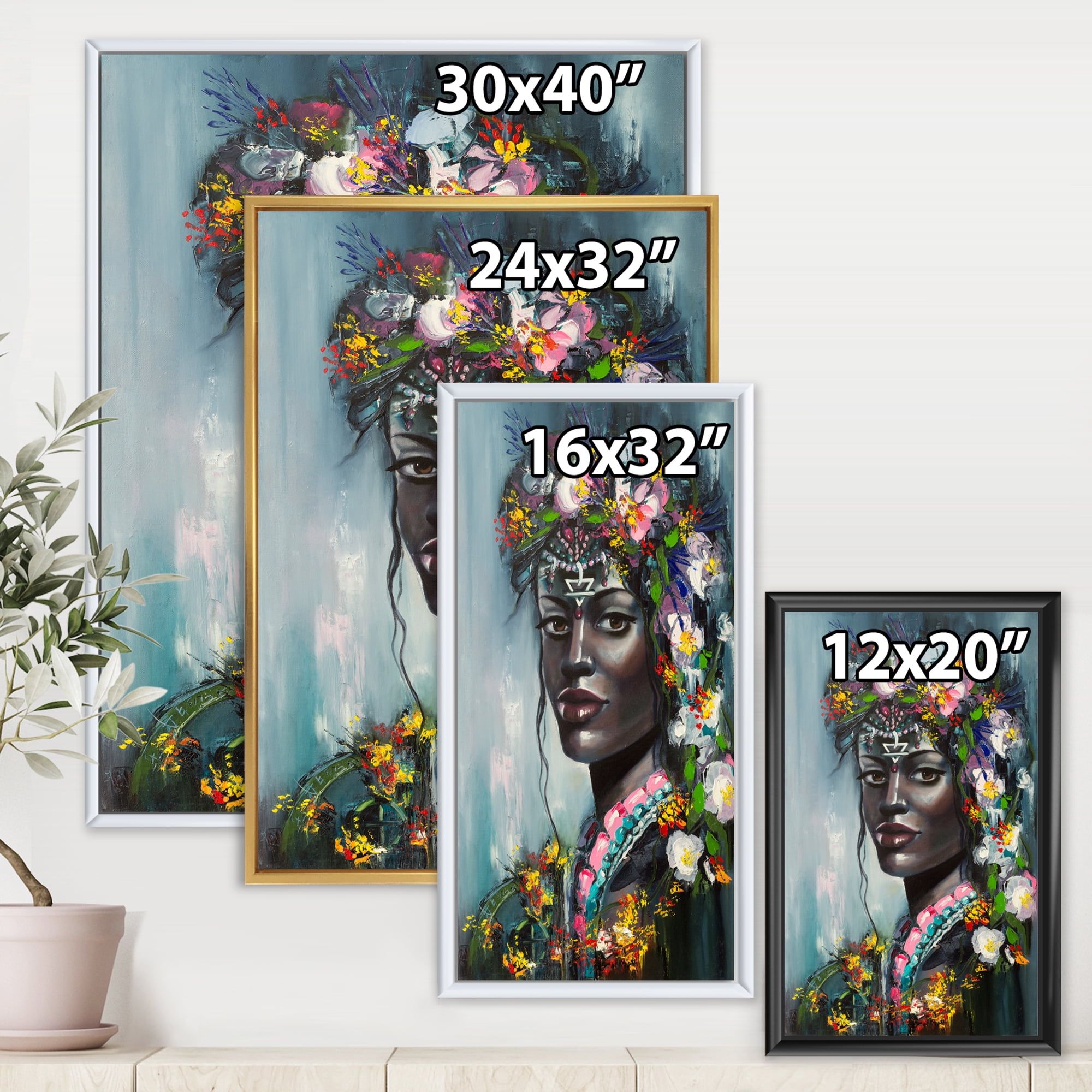 Designart 'Portrait Of Traditional African American Woman' Modern Framed Canvas Wall Art Print