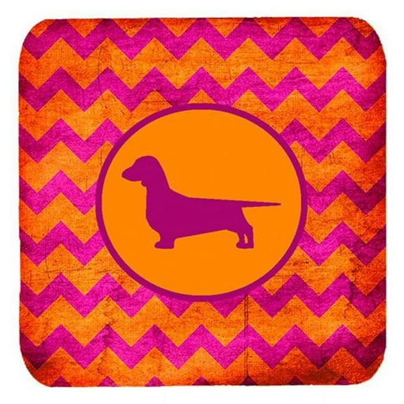Dachshund Chevron Pink And Orange Foam Coasters, Set Of 4