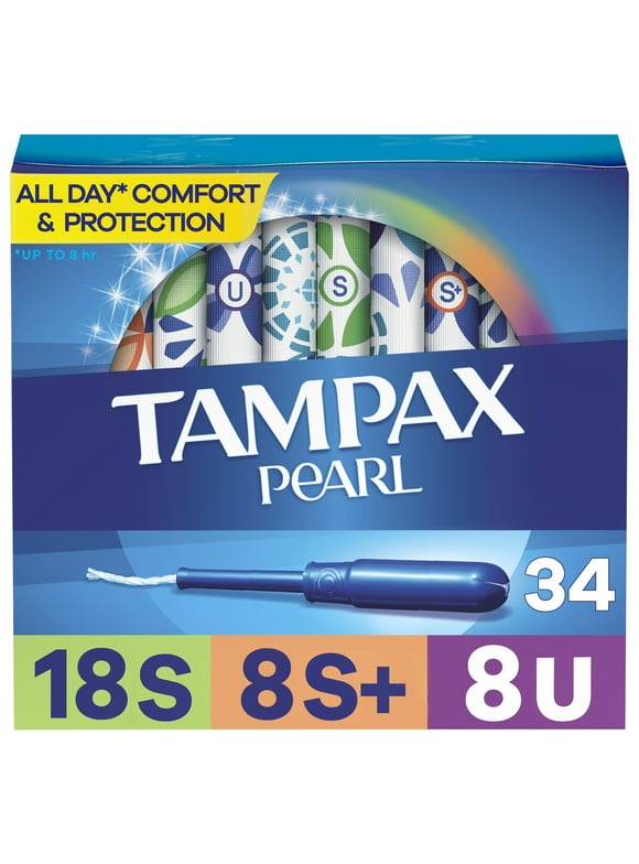 Tampax Pearl Tampons Trio Multipack, with LeakGuard Braid, Super/Super Plus/Ultra Absorbency, Unscented, 34 Count
