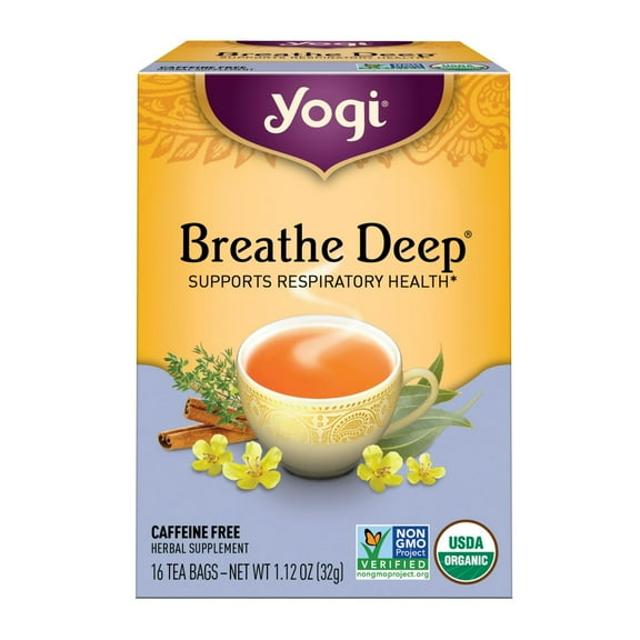 Yogi Tea Breathe Deep, Caffeine-Free Organic Herbal Tea Bags, 16 Count, 1.12 oz (Pack of 2)
