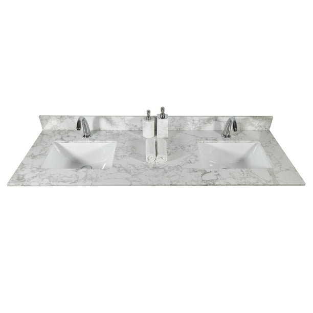 Newway Montary 61 X22 Bathroom Stone, 61 Single Bathroom Vanity Top In Carrara White With Sink