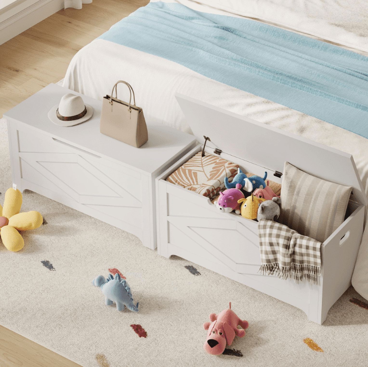 Huisuilinss Storage Chest,Farmhouse Storage Bench,Wood Toy Chest With Safety Hinge,End Of Bed Bench,Storage Trunk,Entryway Organizer For Entryway Bedroom Living Room
