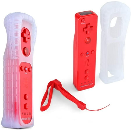 Wireless Remote Wiimote Control Controller + Silicone Case Sleeve Skin Cover + Wrist Strap Compatible for Nintendo Wii Games System Red Built Motion Plus (Best Motion Control Game Console)