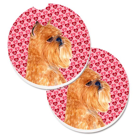 Brussels Griffon Hearts Love & Valentines Day Portrait Set of 2 Cup Holder Car Coaster